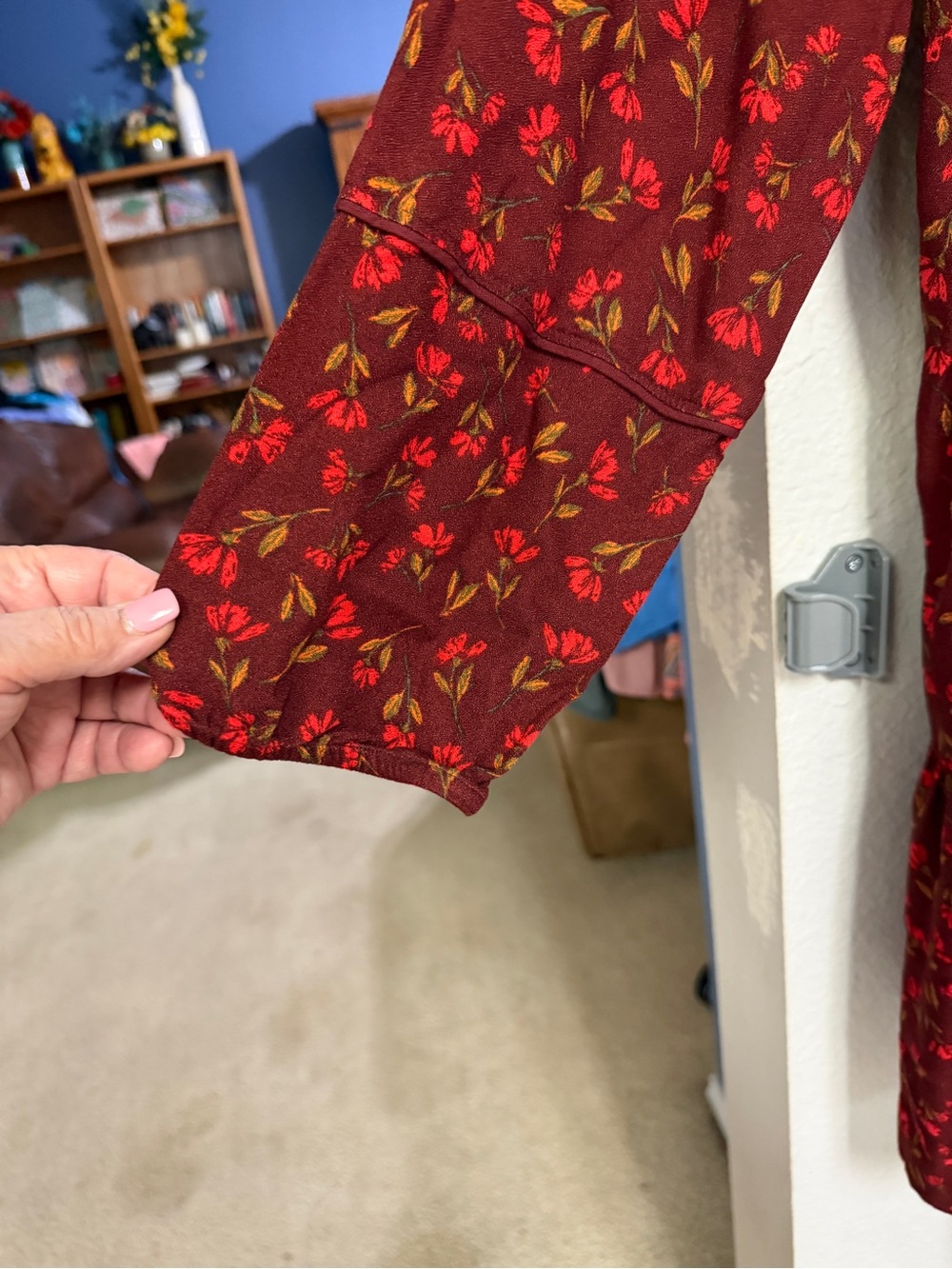 Sonoma Burgundy Floral Long-Sleeve Tiered Dress - Picture 4 of 7